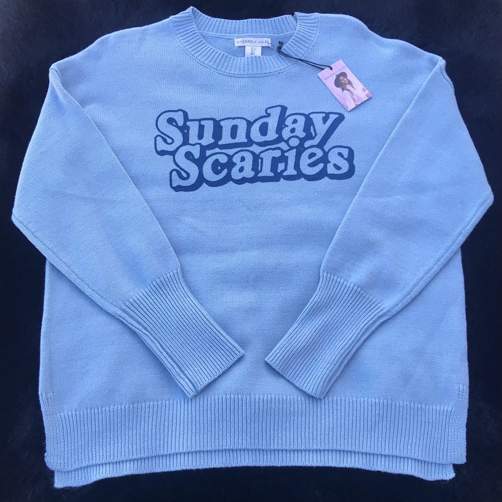 NEW ~ Sincerely Jules "Sunday Scaries" Light Blue Sweater Top